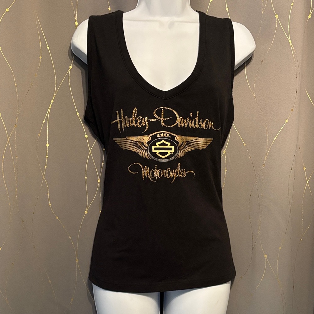 Harley-Davidson Women's Black and Gold Tank Top